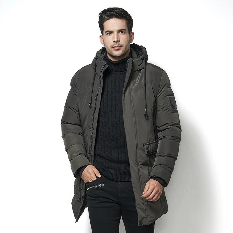Зима-осень, мужская длинная толстая хлопковая куртка-парка, Мужская брендовая однотонная куртка с капюшоном и карманом-40 градусов, теплая куртка-парка для мужчин