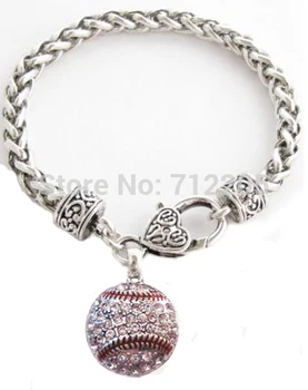 

30pcs a lot best-selling Baseball Crystal pendant Lobster Claw Bracelet