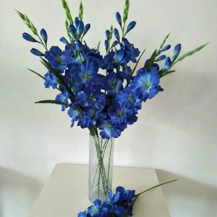 10 шт., искусственный цветок гладиолуса, 10 головок/шт, Шелковый открытый Гибискус 27,5" для свадебного украшения стола - Цвет: Синий