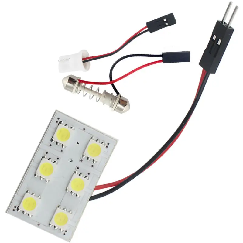 YM E-Bright 100 шт белый панельный светильник s 6 SMD 5050 чипы светодиодный светильник фестон купольная лампа лампы для чтения T10+ фестон-адаптер