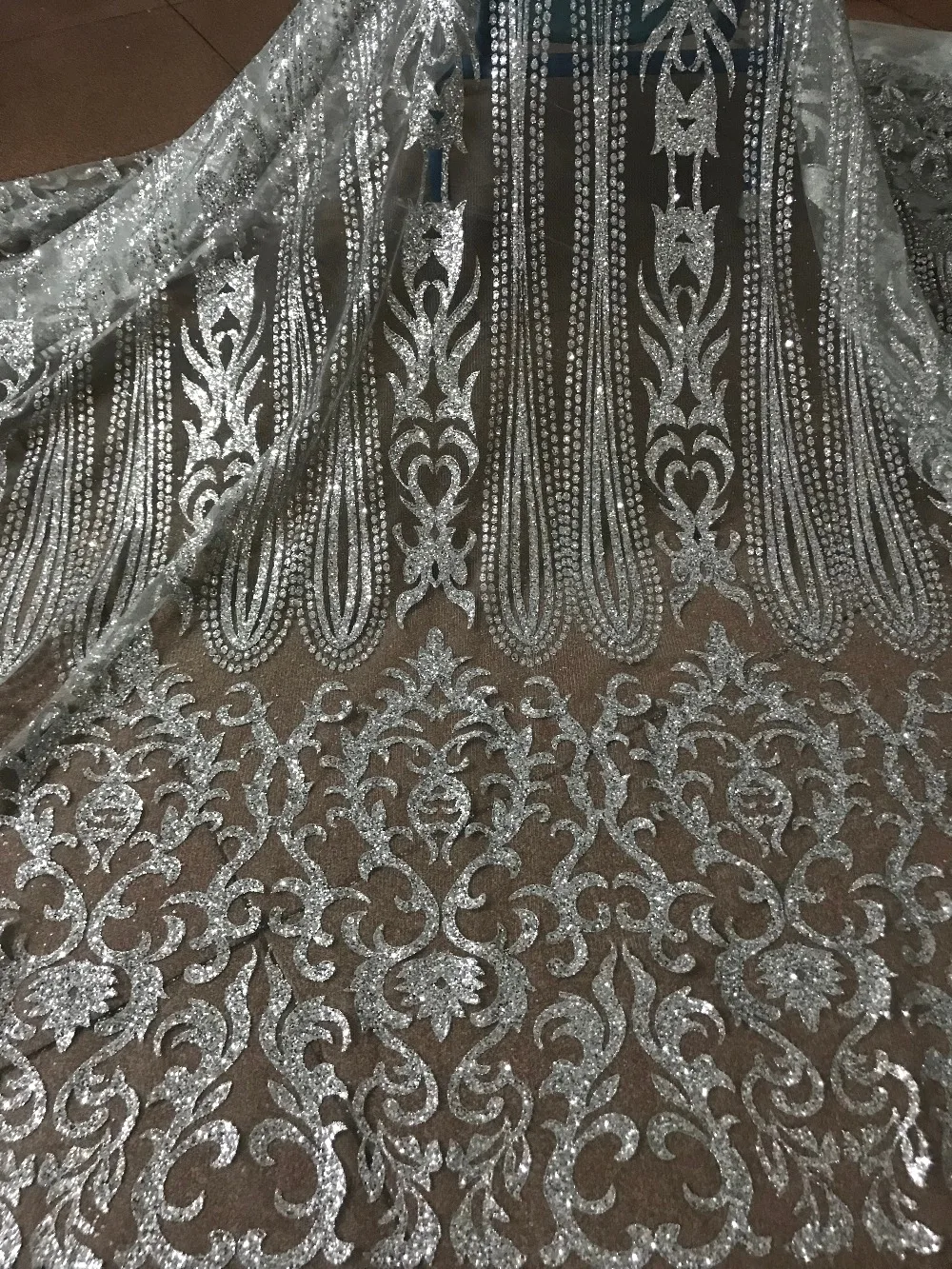 silver Glued glitter Tulle Lace Fabric Embroidered Tulle Fabric ZH