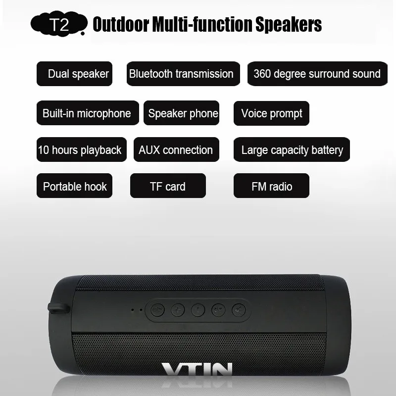 VTIN Portable Bluetooth Speaker Loudspeaker Original T2 Speaker Waterproof IPX5 Outdoor Wireless Column Box Stereo Music Speaker VTIN Portable Bluetooth Speaker Loudspeaker Original T2 Speaker Waterproof IPX5 Outdoor Wireless Column Box Stereo Music Speaker