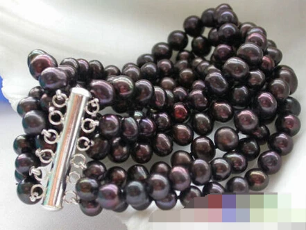 

01092 6ROW BLACK ROUND FRESHWATER CULTURED PEARL BRACELET