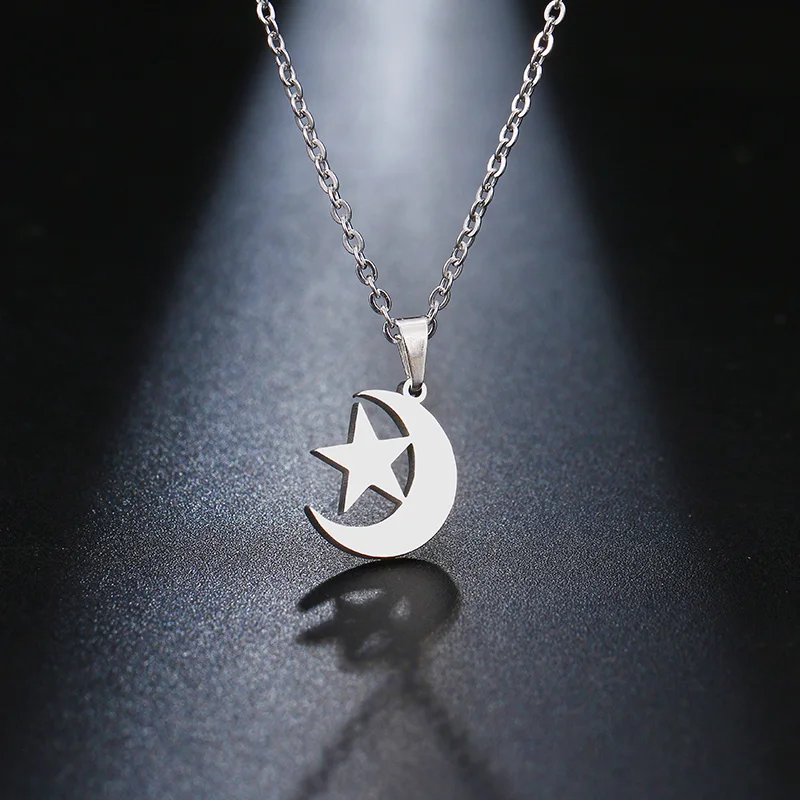 DOTIFI Stainless Steel Necklace For Women Lover’s Gold And Silver Color Moon & Star Pendant Necklace Engagement Jewelry