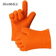 Hoomall 1Pc Thicken Food Grade Silicone Oven Glove Heat Resistant Barbecue Drill Mitt Glove Kitchen BBQ Baking Tool Accessories