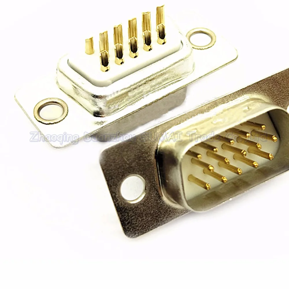 10pcs Gold plated pin DB15 male plug three rows solder wire type HDB15