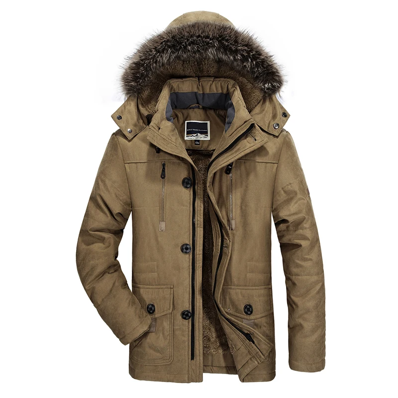 Зимняя мужская куртка L-6XL с хлопковой подкладкой, теплая парка, пальто, повседневное пальто из искусственного меха с капюшоном, флисовая длинная Мужская куртка, ветровка, мужское длинное пальто