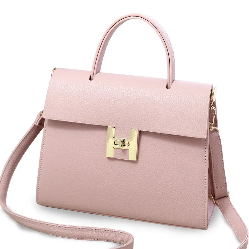 Concise Plain PU Hand Bag 2016 New Trendy Single Shoulder Lady Retro Designer Twist Lock Bag