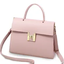 Concise Plain PU Hand Bag 2016 New Trendy Single Shoulder Lady Retro Designer Twist Lock Bag