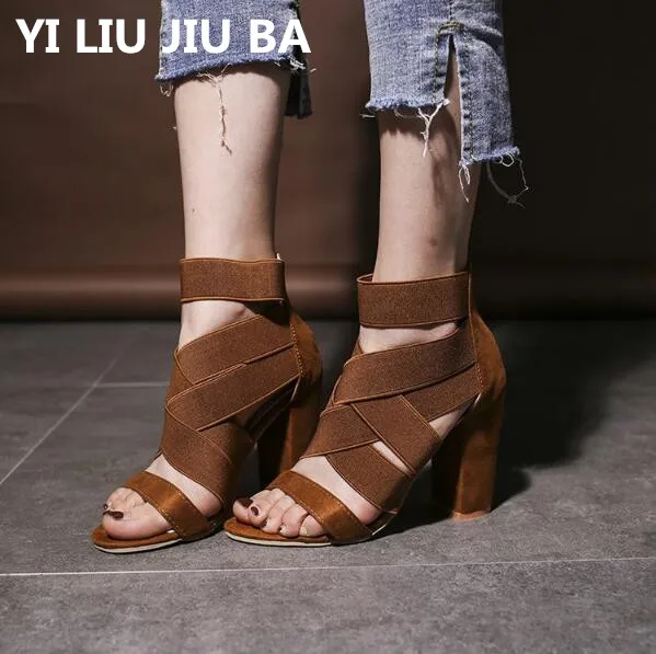 

New Womens Sandals Summer High Heels Shoes Open Toe Woman Shoes Ankle Strap Pumps Comfortable zipper sandalias shoes women **784