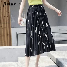 Jielur летняя плиссированная юбка Очаровательная Цветочная печать хипстер Faldas Mujer шифоновые Юбки Женская эластичная талия бежевая юбка