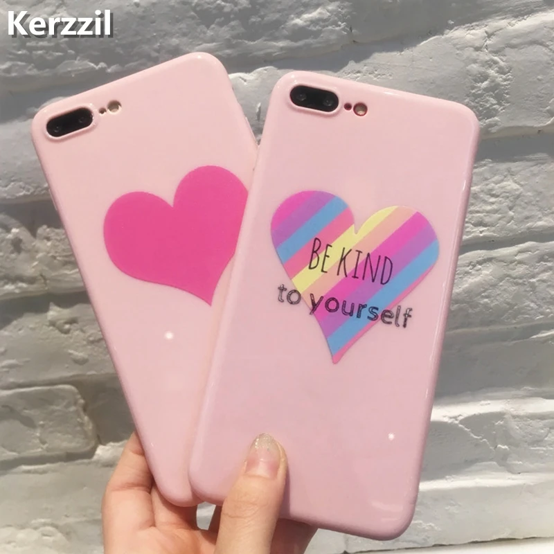 Kerzzil Cute Glossy Love Heart Phone Case For iPhone 8 7 Flamingos Cactus Flower Soft Back Cover iphone7 6 6S PLus |