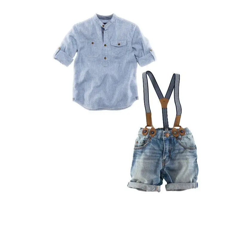 Летний комплект из 2 предметов для мальчиков костюм для юных джентльменов модная одежда для маленьких мальчиков детские повседневные комбинезоны рубашка с рукавом на три четверти+ джинсы