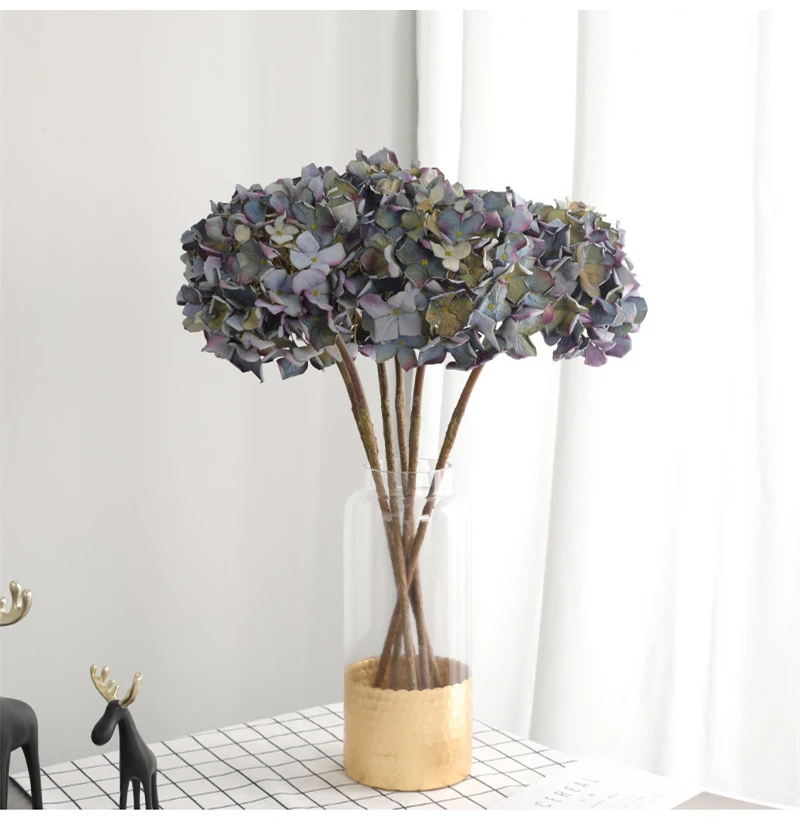 JAROWN Artificial Hydrangea Flowers European Style Retro Dry Hydrangea Simulation Fake Flower Branch Wedding Home Interior Decor