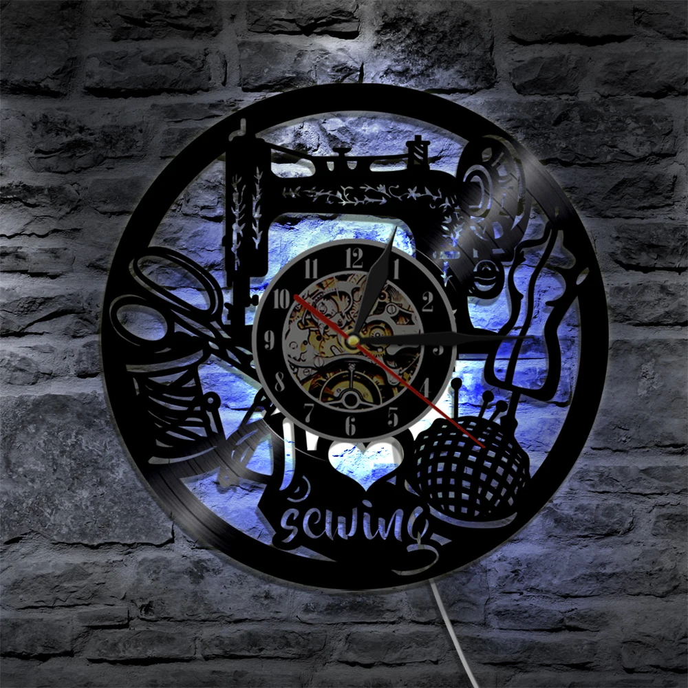 

Vintage Sewing Wall Clock LED Backlight Sewing Machine Vintage Home Decor Modern Quilting Wall Art Decorative Lighting