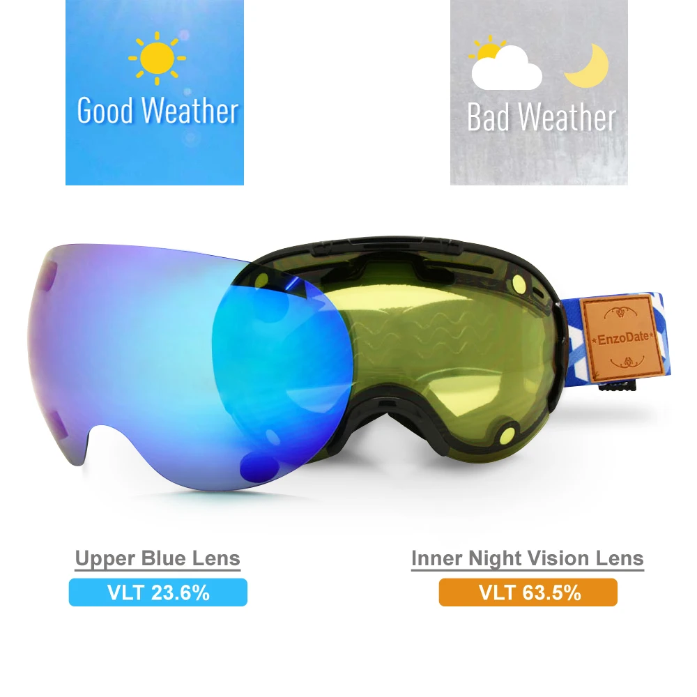 Gafas de esquí 2 en 1 con magnético de uso Dual lente esquiar de noche Anti-niebla UV400 Snowboard gafas de sol