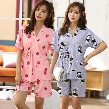 

2019 Summer Short Sleeve Kimono Pajama Sets for Women Shorts Sleepwear Suit Pyjama Loungewear Homewear Pijama Mujer Home Clothes