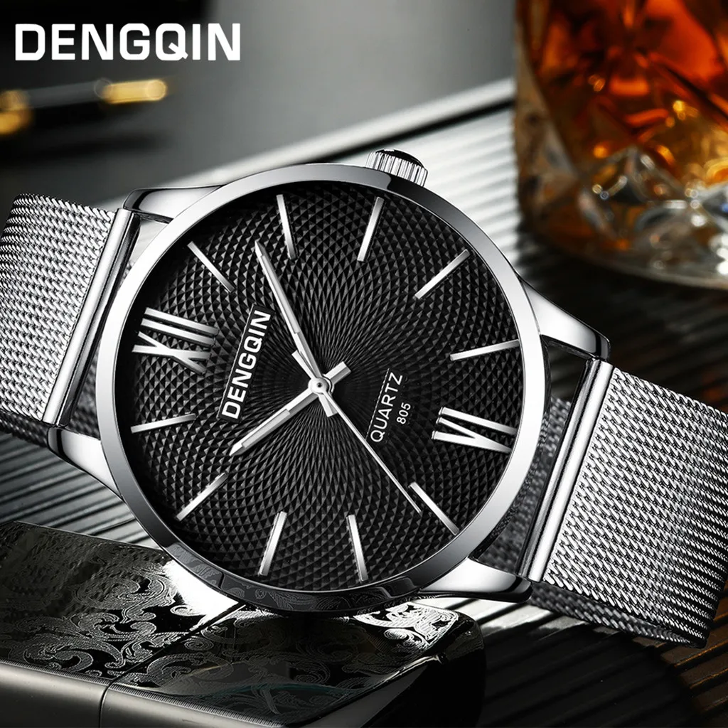 

DENGQIN Men Wrist Watch Luxury Quartz Sport Military Stainless Steel Dial Band watch for man watches mens 2019 male clock