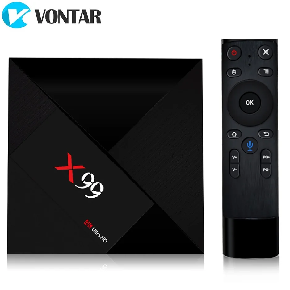 

4GB/32GB X99 Android 7.1 Smart TV Box Rockchip RK3399 with Voice Remote 2.4G/5G Dual WiFi USB3.0 4K 60fps Streaming Media Player
