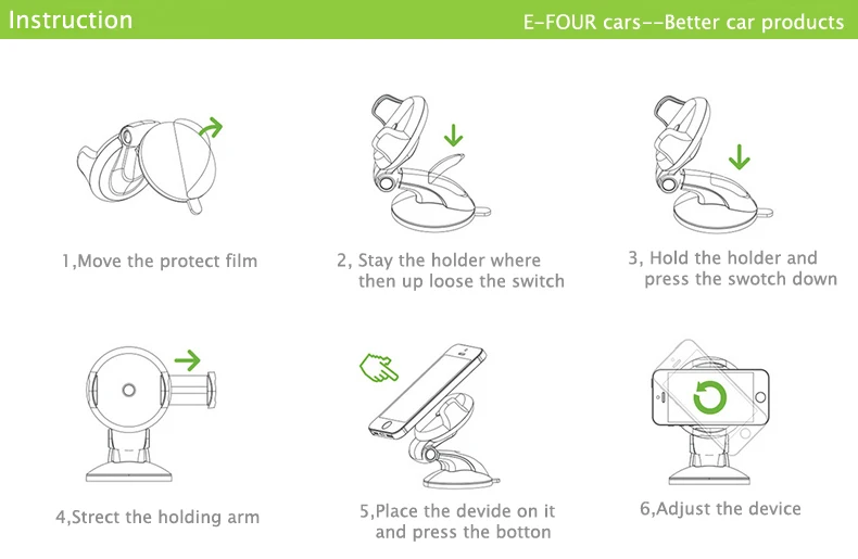 E-FOUR Универсальный Автомобильный кронштейн Подставка для телефона ABS+ Металл Универсальный держатель для навигации телефоны всасывания Стикеры моющиеся дно