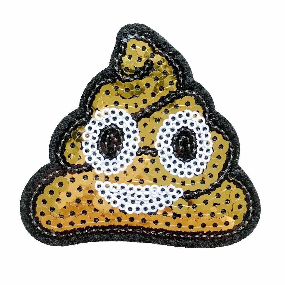 

10Pcs/lot New Arrival Gold POOP Sequined Patches for Clothes Iron on Parch DIY Garment Accessories Small Sequins Shit Appliques