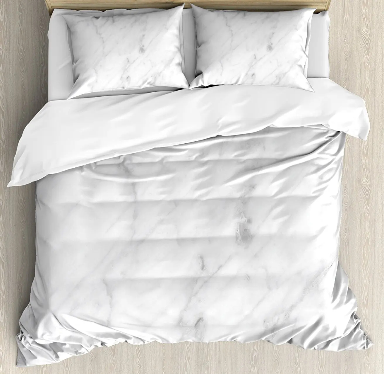 

Duvet Cover Set, Carrara Marble Tile Surface Organic Sculpture Style Granite Model Modern Design, 4 Piece Bedding Set