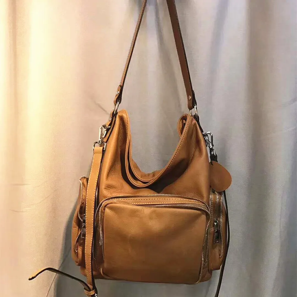 

novelty women genuine leather brown khaki black one shoulder bag female luxury soft real leather big messenger cross-body bag