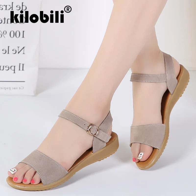 kilobili 2019 Summer Women Platform Flat Sandals Shoes Women Sandalias Shoes Ladies Leather Suede Flats Sandals Shoes Flip Flops