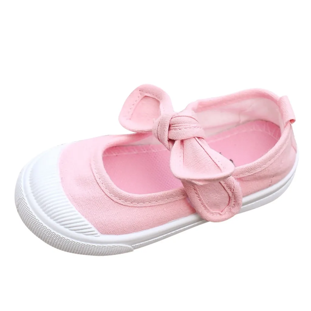 Повседневная обувь с милым бантом; парусиновые тонкие туфли принцессы на липучке для маленьких девочек и мальчиков; Chaussures pour enfa - Цвет: Pink