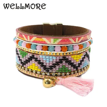 

wellmore beaded bracelets ,leather ,tassel details Magnetic wrap bracelets have 3 size Bohemian bracelets&bangles for women