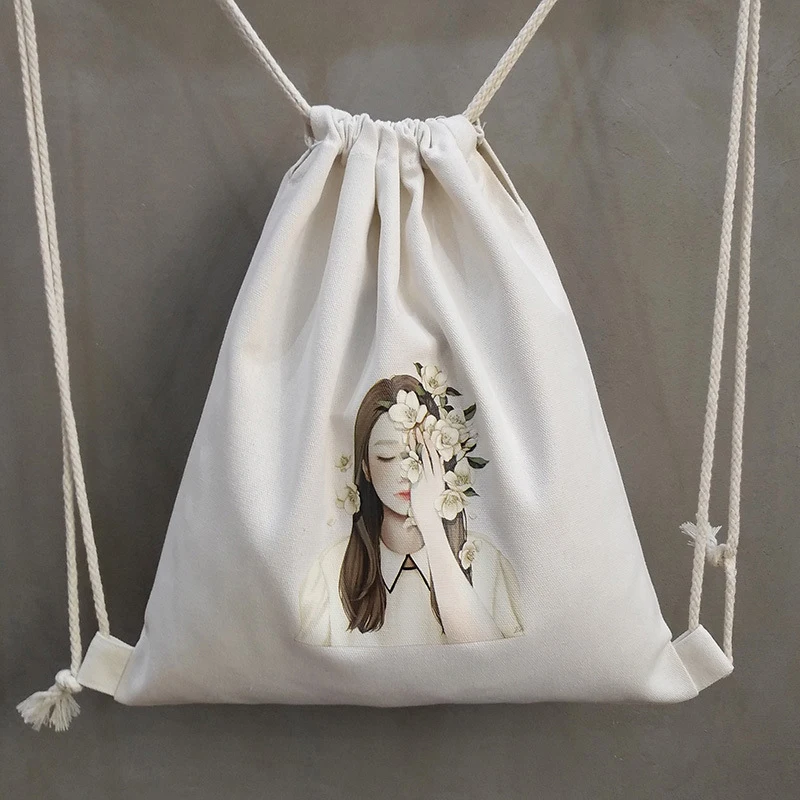 10PCS / LOT Women Drawstring Cotton Bags Portable Multifunctional Pouch Cute Girl Printing Bags Travel Backbag Wholesale 10PCS / LOT Women Drawstring Cotton Bags Portable Multifunctional Pouch Cute Girl Printing Bags Travel Backbag Wholesale