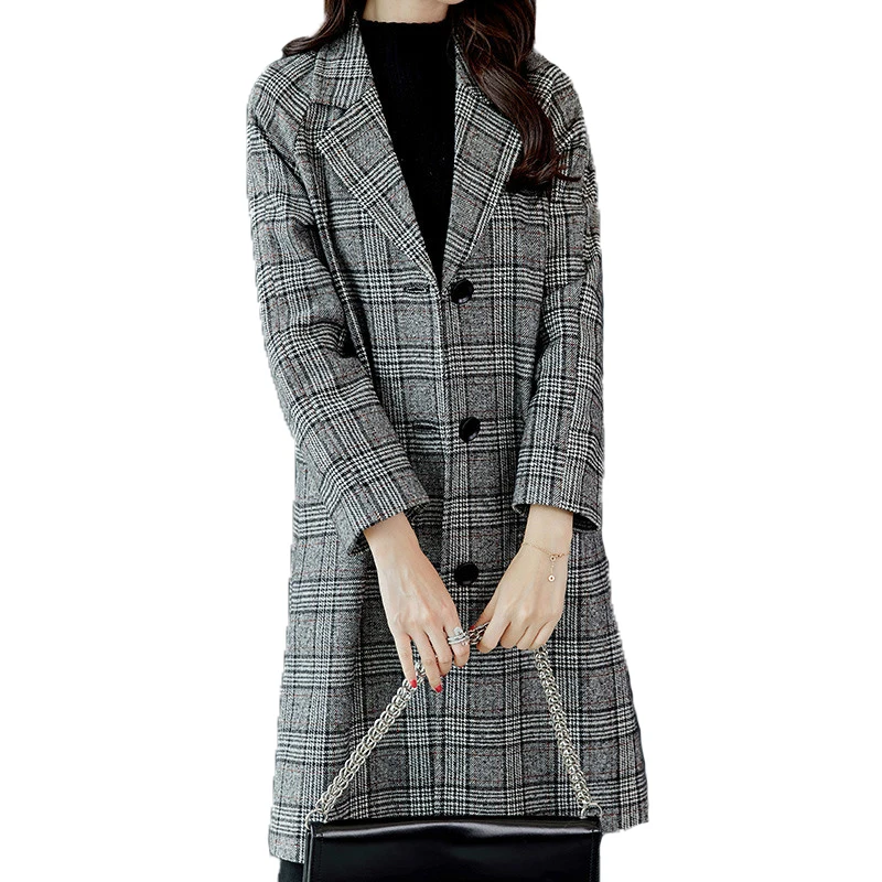 

Women's clothing 2018 autumn and winter new simple commuter trend plaid woolen coat in the long retro female woolen coat