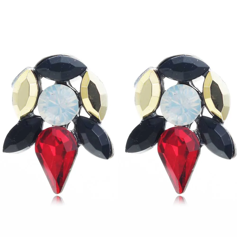 

YaYi Gold Red Black White Glass Rhinestone Dangle Earring Women's Fashion Gun Black Gem Earrings For Women E1100