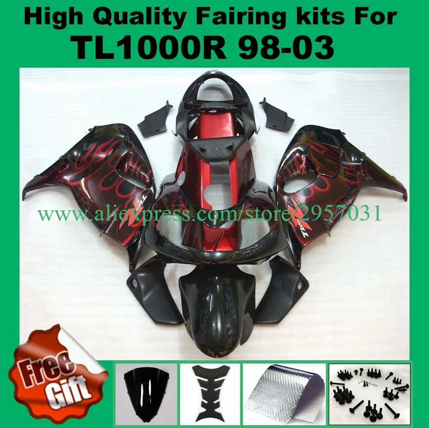 

ABS Fairings for SUZUKI TL1000R 1998 1999 2000 2001 2002 2003 TL1000 R 98 99 00 01 02 03 Fairing kits black red flame +9GIFTS