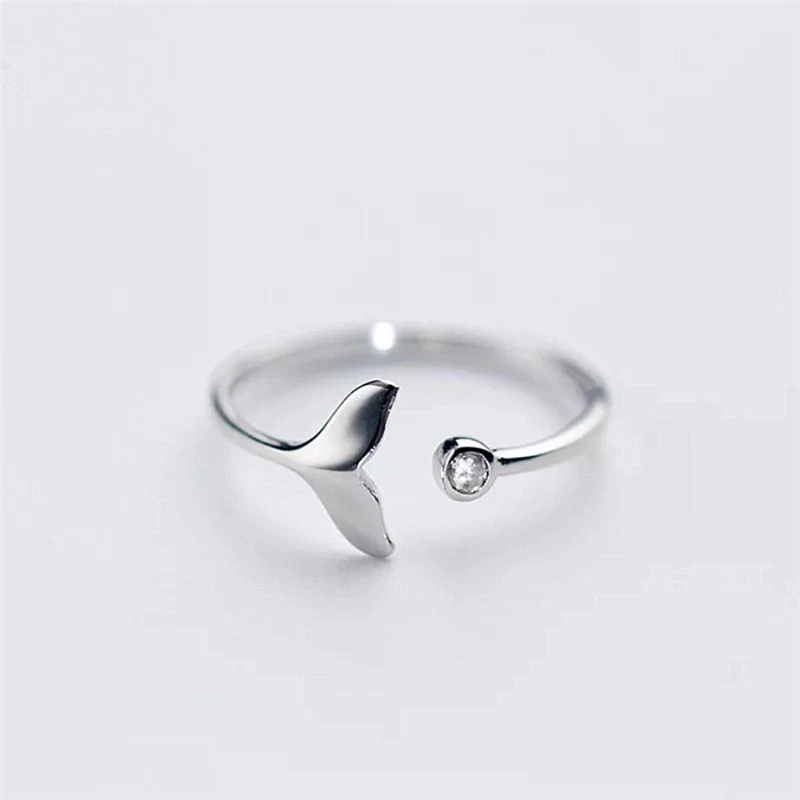 

Sole Memory Mermaid Fish Tail Whale Cute Sweet Literary 925 Sterling Silver Female Resizable Opening Rings SRI317