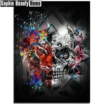 

DIY 5D Diamond Mosaic Cartoon Skull&Tiger Handmade Diamond Painting Cross Stitch Rhinestones Diamond Embroidery Pattern 18A129