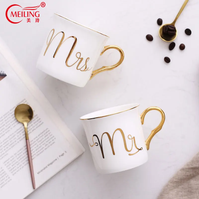 

Unique Fine Bone China Mr & Mrs Marble Mug Eco-Friendly Coffee Tumbler Breakfast Cup For Milk Latte Drinkware Table Accessories