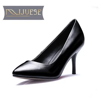 

MLJUESE 2018 women pumps slip on black color autumn spring high heels platform shoes office &Career size 34-42