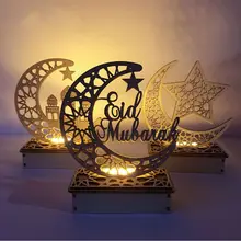 Светодиодный деревянный Eid Mubarak налет Луна Звезда Рамадан орнамент мусульманский декор кулон вечерние Декор деревянный художественный самодельный