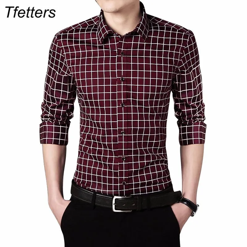 TFETTERS размера плюс 5XL Новая мужская рубашка брендовая повседневная мужская рубашка клетчатая рубашка с длинным рукавом мужская Высококачественная Мужская рубашка мужская одежда