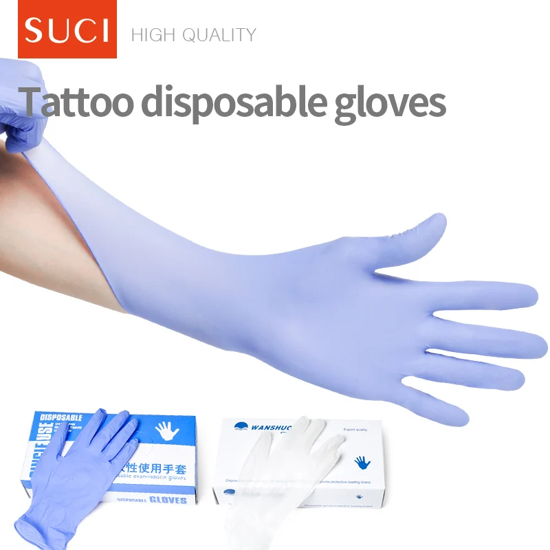 100PCS Large Latex Tattoo Gloves Disposable Soft blue Medical Nitrile