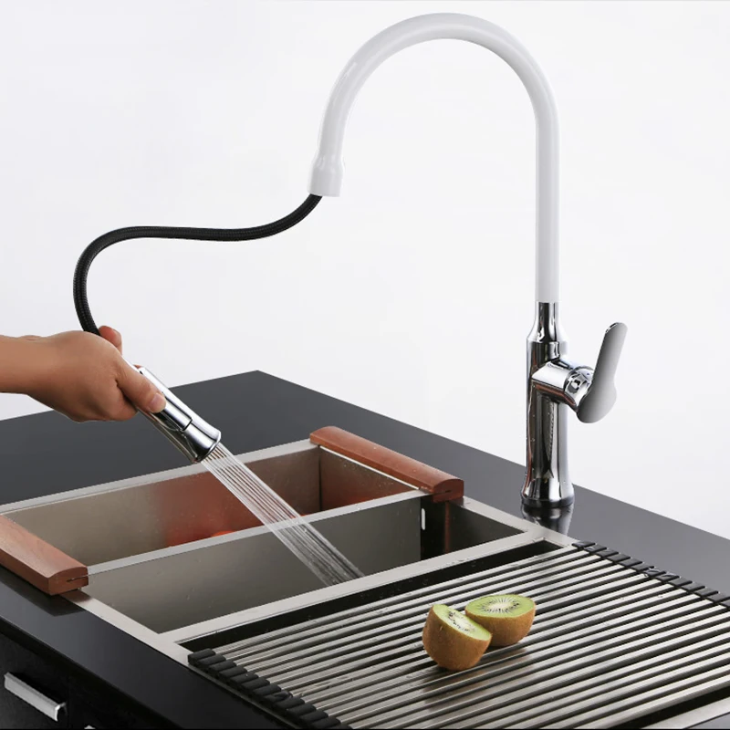 

Full copper hot water and cold water basin faucet, retractable revolving sink, kitchen faucet