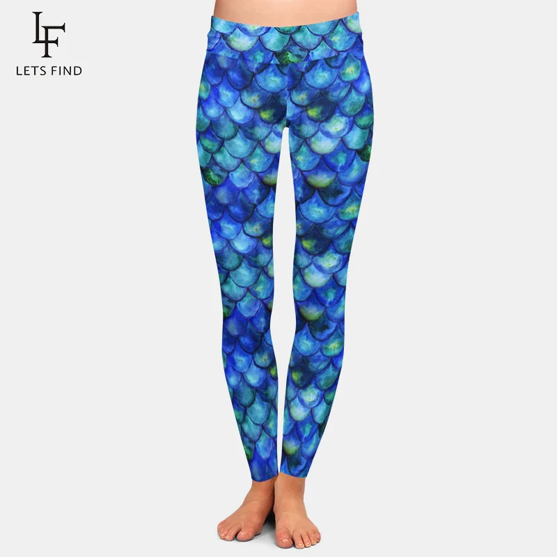 

High Quality Women Fashion 2019 Fish Scale Pattern Plus Size Printed Leggings High Waist Milk Silk Comfortable Leggings
