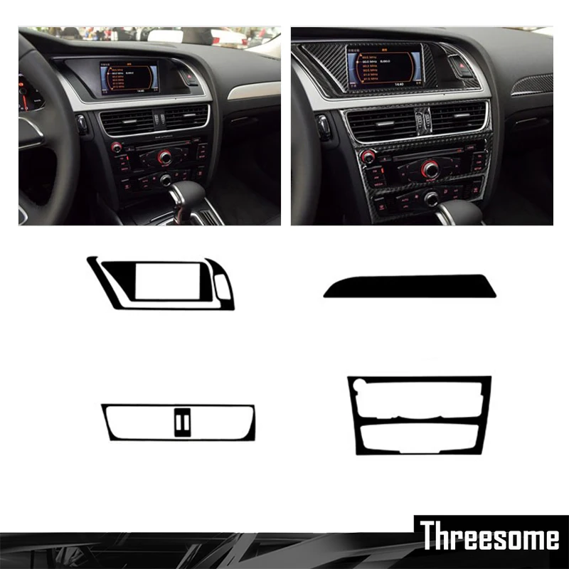 

SRXTZM For Audi A4 A5 B8 Refit Car Carbon Fiber Console Control CD Frame Cover Trim Interior Air Conditioning Knobs Frame LHD
