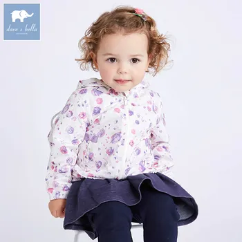 

DB7264 dave bella spring infant baby girls hooded coat kids print outerwear toddler children high quality lovely clothes
