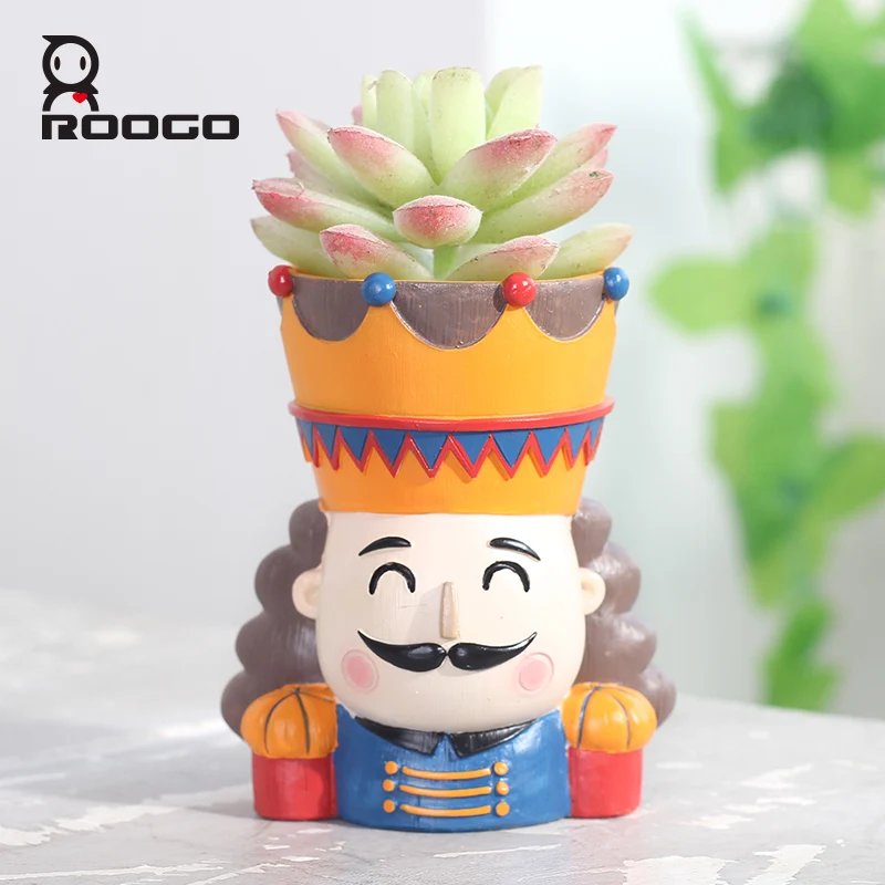 

ROOGO Nutcracker flower pots succulents head pots European retro cartoon character shape Home decor garden living room balcony