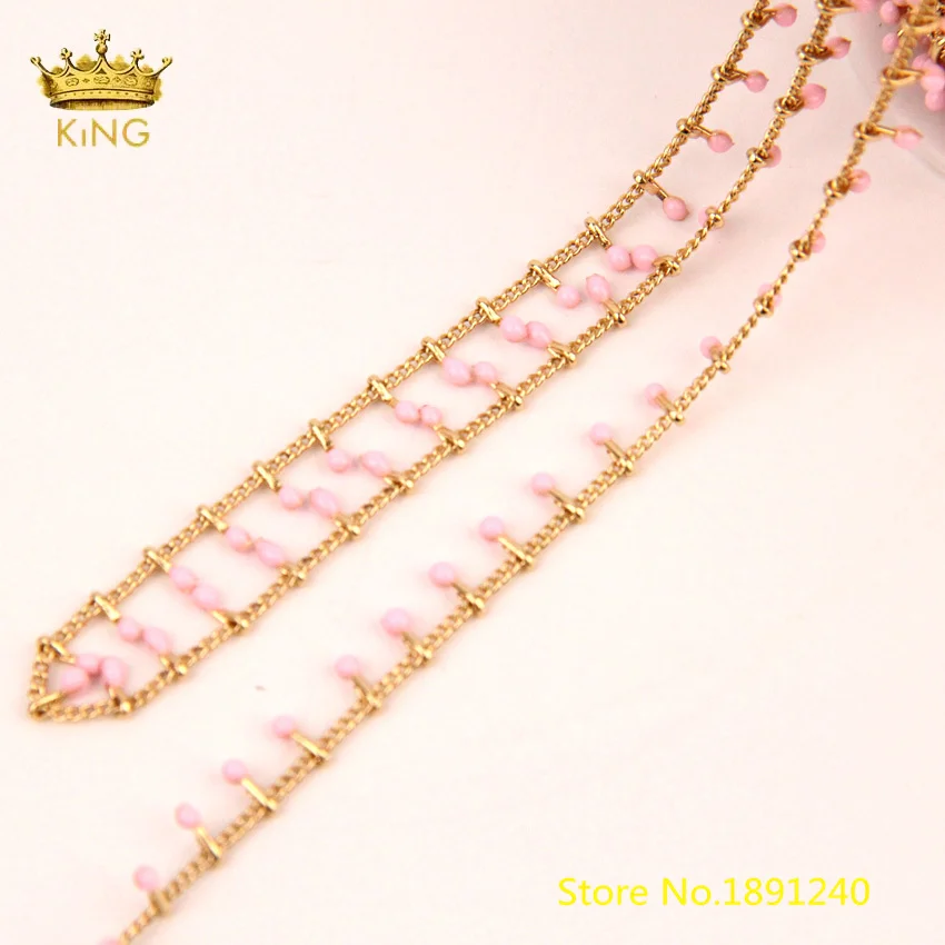 5 метров розовые эмалевые бусины браслеты ручной работы ювелирные изделия Для женщин, 2 мм цепочка с эмалевой подвеской покрытием золотой
