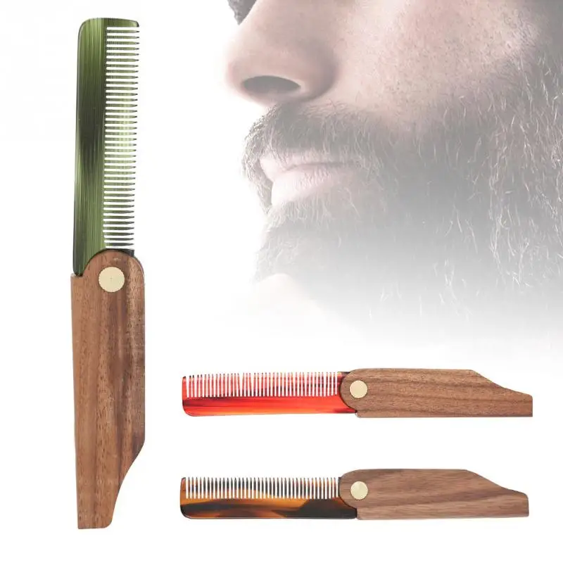 Portable Black Walnut Beard Comb Folding Pocket Moustache Shaping Comb