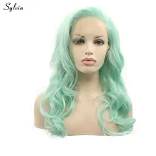 Sylvia боковая часть Hairline мятный зеленый длинные волнистые волосы Замена термостойкие синтетические парики на шнурках для женщин Косплей