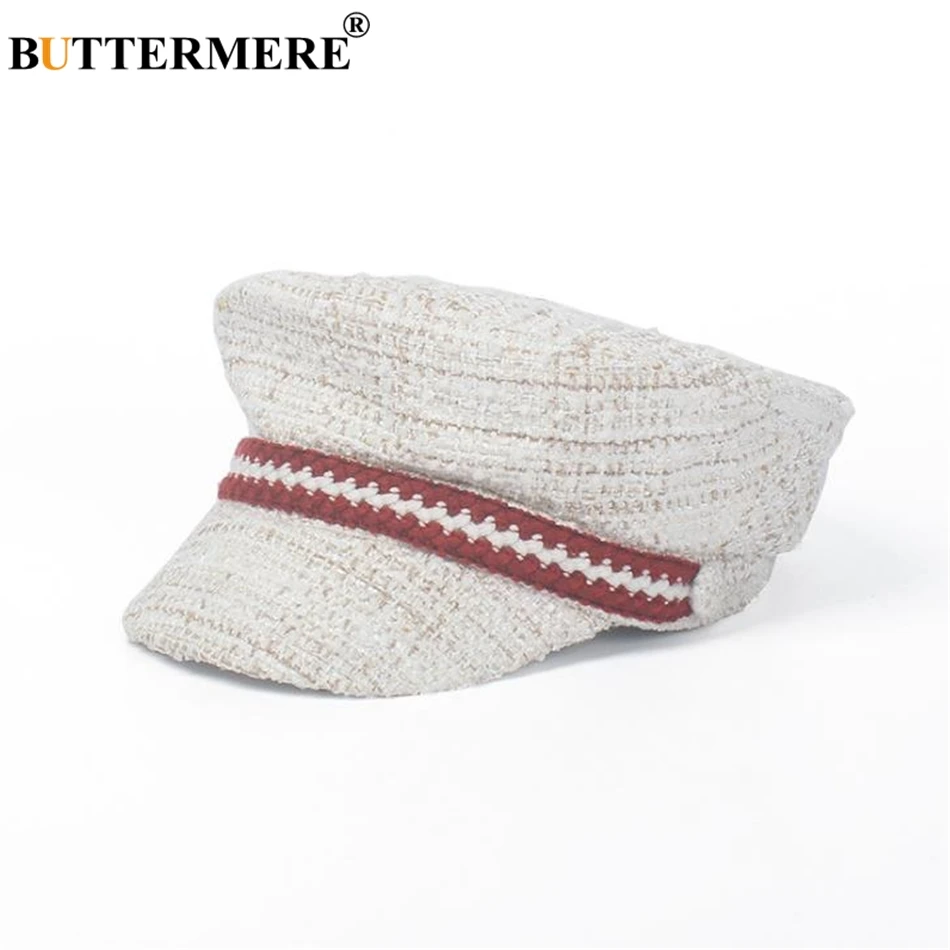 

BUTTERMERE Women White Japanese Military Cap Tweed Female Baker Boy Hat Newsboy Cap Spring Autumn Designer Brand Army Cap